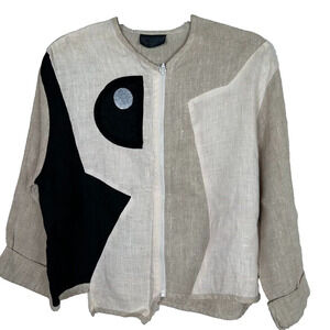 VTG Linen Alissa Women's S Lagenlook cropped asymmetrical Bohemian Boho Jacket